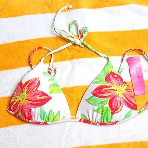 NWT Bikini Top Pink Green Floral Beading detail Xhilaration